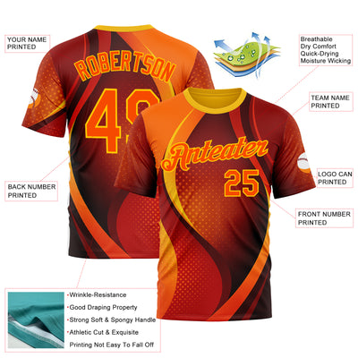 Custom Orange Yellow 3D Pattern Design Gradient Sportswear Performance T-Shirt
