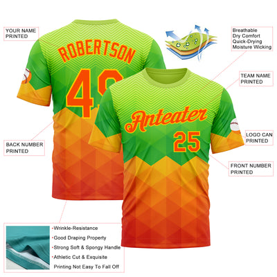 Custom Green Orange-Yellow 3D Pattern Design Gradient Sportswear Performance T-Shirt