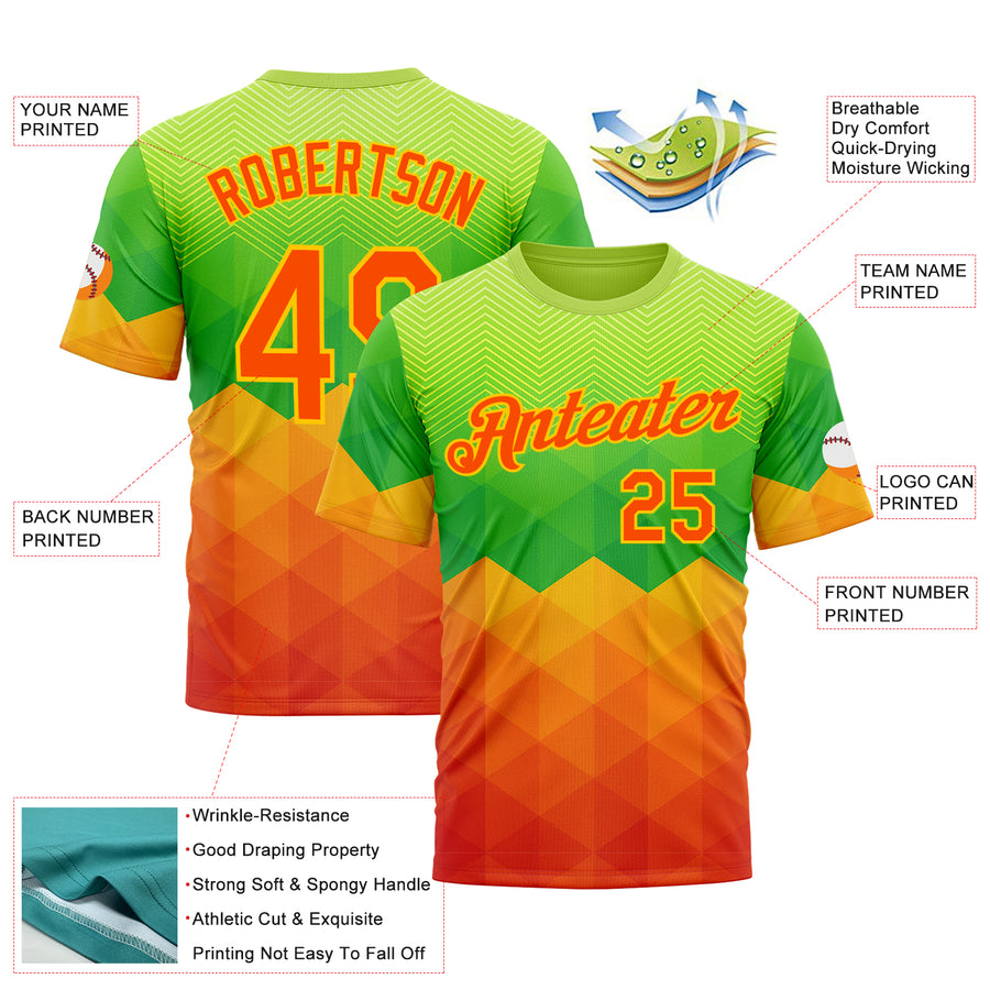 Custom Green Orange-Yellow 3D Pattern Design Gradient Sportswear Performance T-Shirt