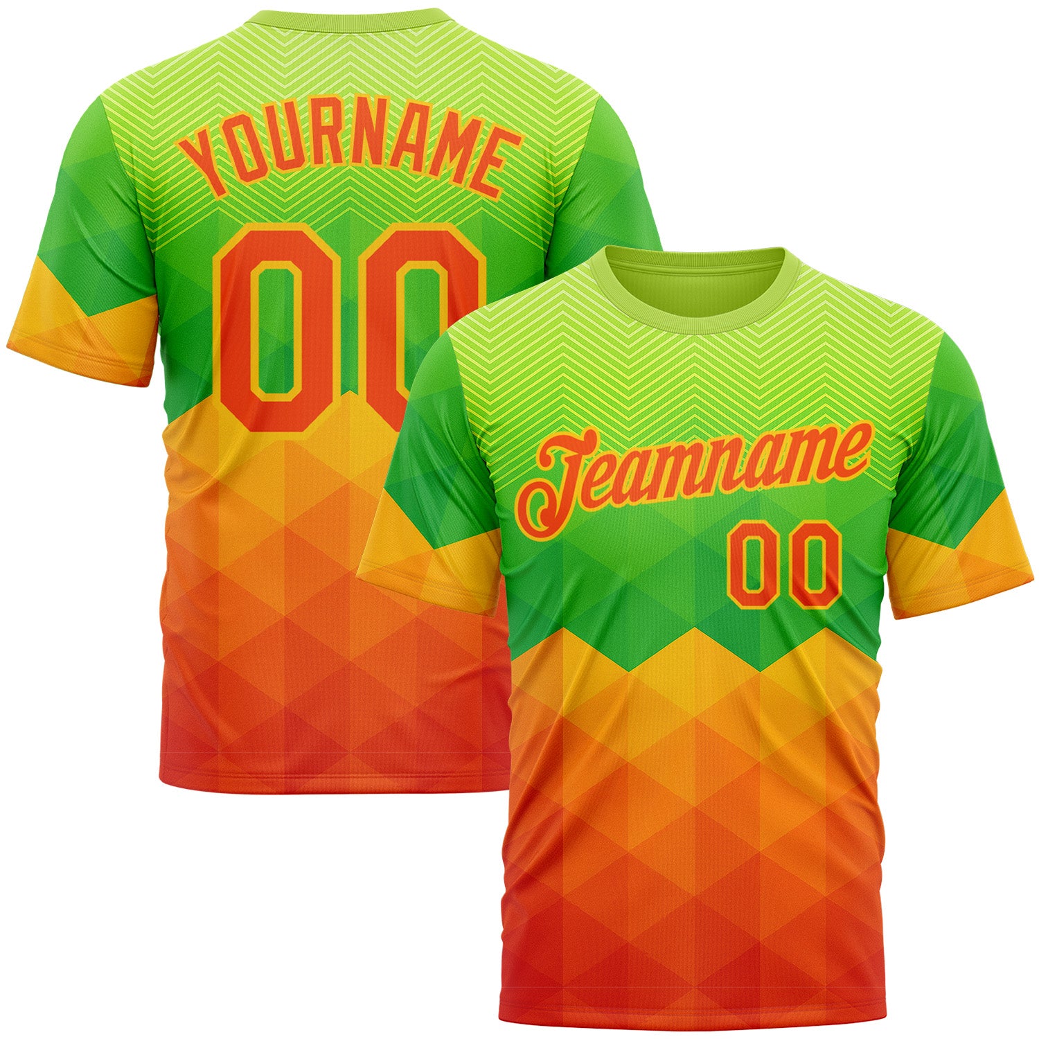 Custom Green Orange-Yellow 3D Pattern Design Gradient Sportswear Performance T-Shirt