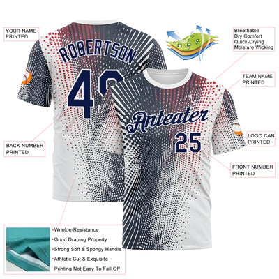 Custom White Navy 3D Pattern Design Gradient Dots Sportswear Performance T-Shirt