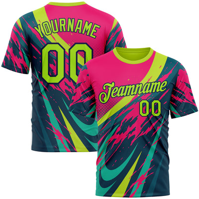 Custom Pink Neon Green-Navy 3D Pattern Design Splash Sportswear Performance T-Shirt