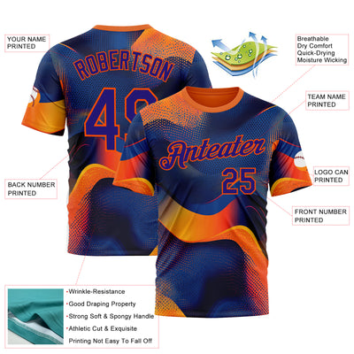 Custom Orange Dark Purple-Blue 3D Pattern Design Gradient Sportswear Performance T-Shirt