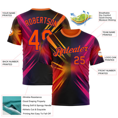Custom Orange Pink-Dark Purple 3D Pattern Design Gradient Sportswear Performance T-Shirt