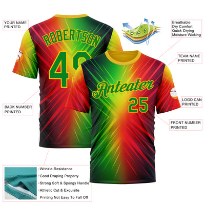 Custom Red Grass Green-Yellow 3D Pattern Design Gradient Sportswear Performance T-Shirt