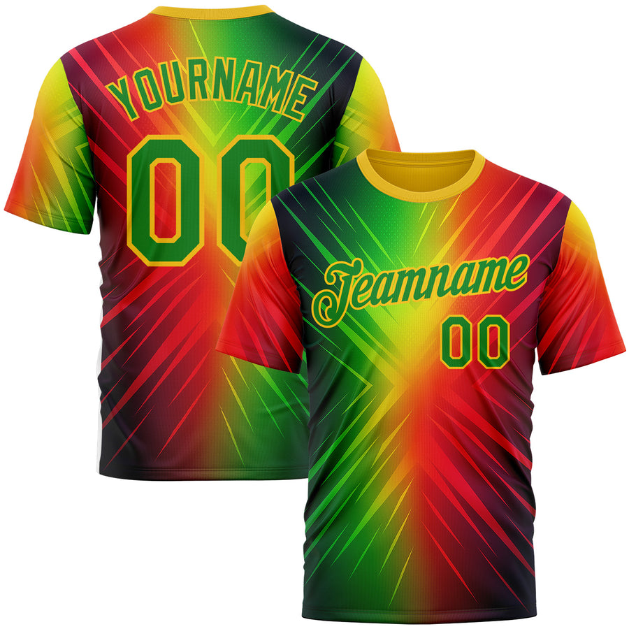 Custom Red Grass Green-Yellow 3D Pattern Design Gradient Sportswear Performance T-Shirt