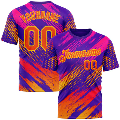 Custom Purple Orange-Yellow 3D Pattern Design Splash Sportswear Performance T-Shirt