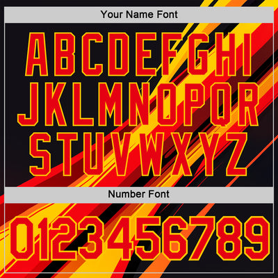 Custom Black Fire Red-Yellow 3D Pattern Design Line Sportswear Performance T-Shirt