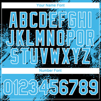 Custom Black Sky Blue-White 3D Pattern Design Abstract Brush Stroke Performance T-Shirt