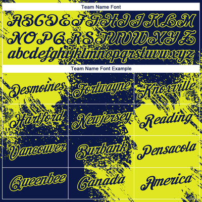 Custom Navy Neon Yellow 3D Pattern Design Abstract Brush Stroke Performance T-Shirt