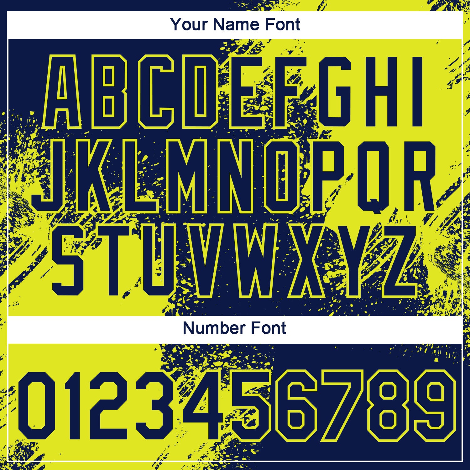 Custom Navy Neon Yellow 3D Pattern Design Abstract Brush Stroke Performance T-Shirt