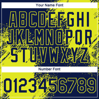 Custom Navy Neon Yellow 3D Pattern Design Abstract Brush Stroke Performance T-Shirt