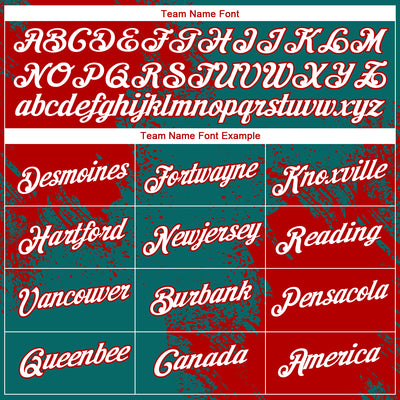 Custom Teal White-Red 3D Pattern Design Abstract Brush Stroke Performance T-Shirt