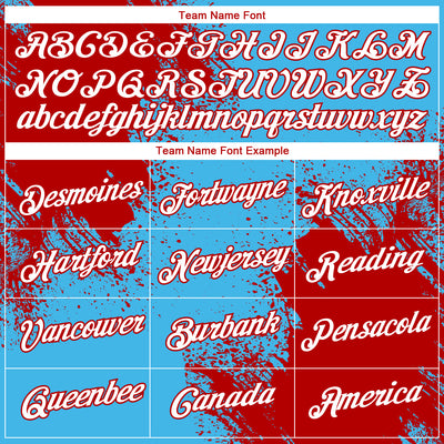 Custom Sky Blue White-Red 3D Pattern Design Abstract Brush Stroke Performance T-Shirt