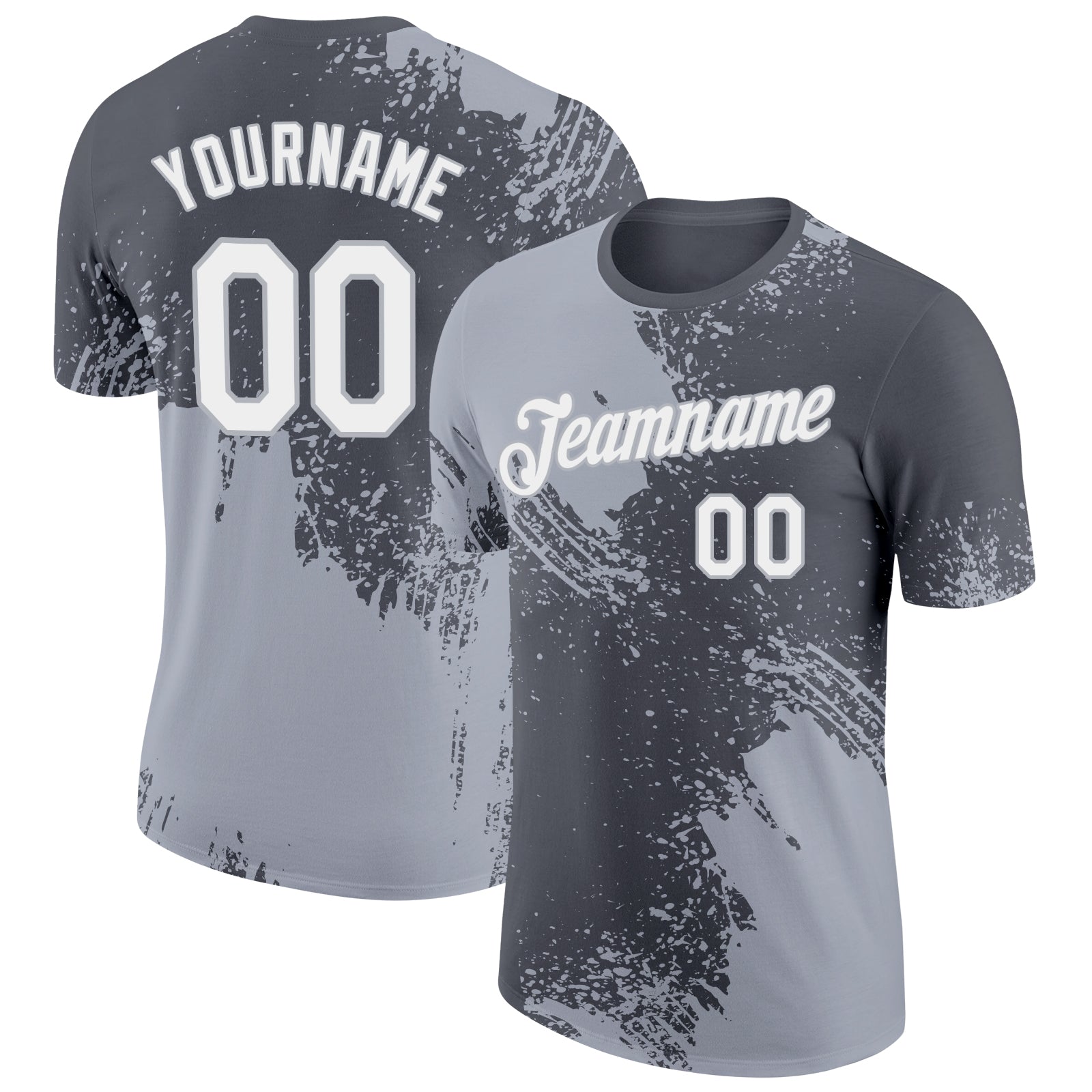Custom Steel Gray White-Gray 3D Pattern Design Abstract Brush Stroke Performance T-Shirt