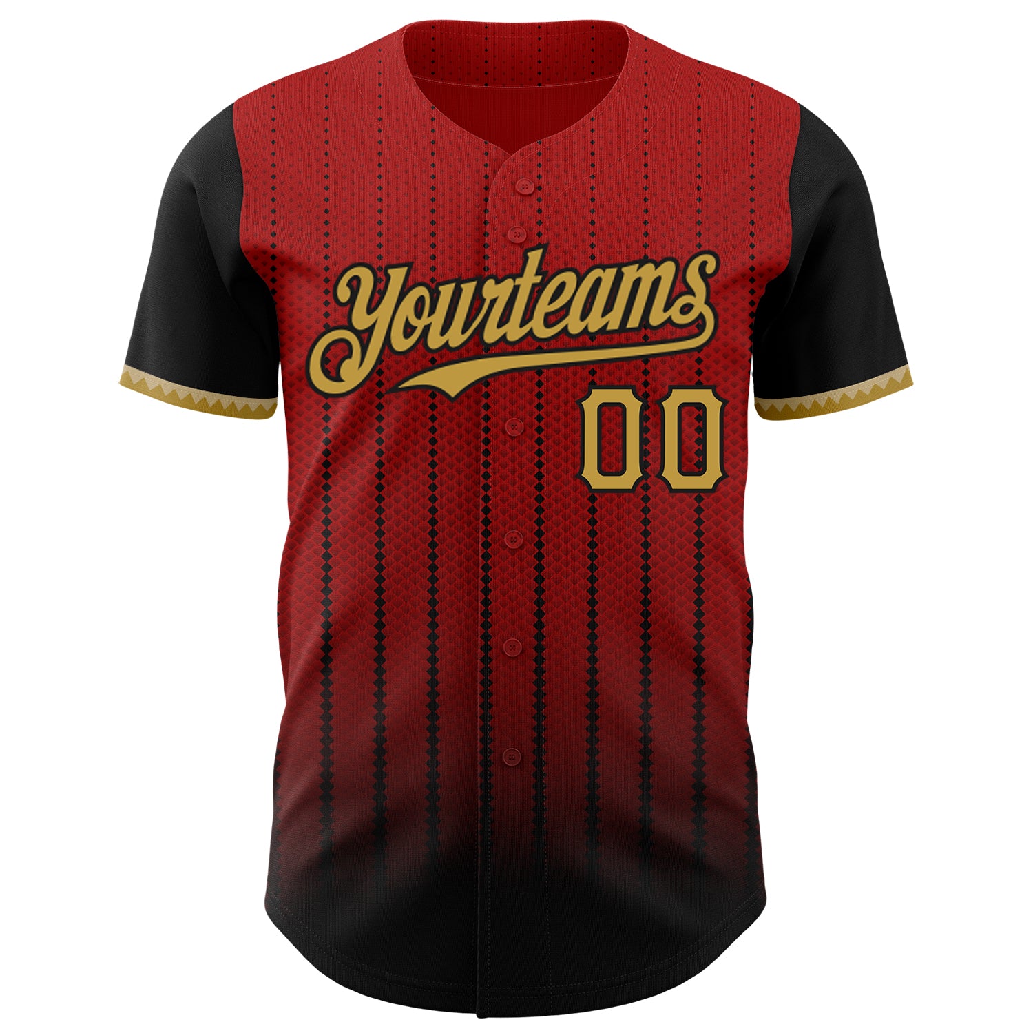 Custom Red Old Gold-Black 3D Pattern Design Gradient Geometric Shape Authentic Baseball Jersey