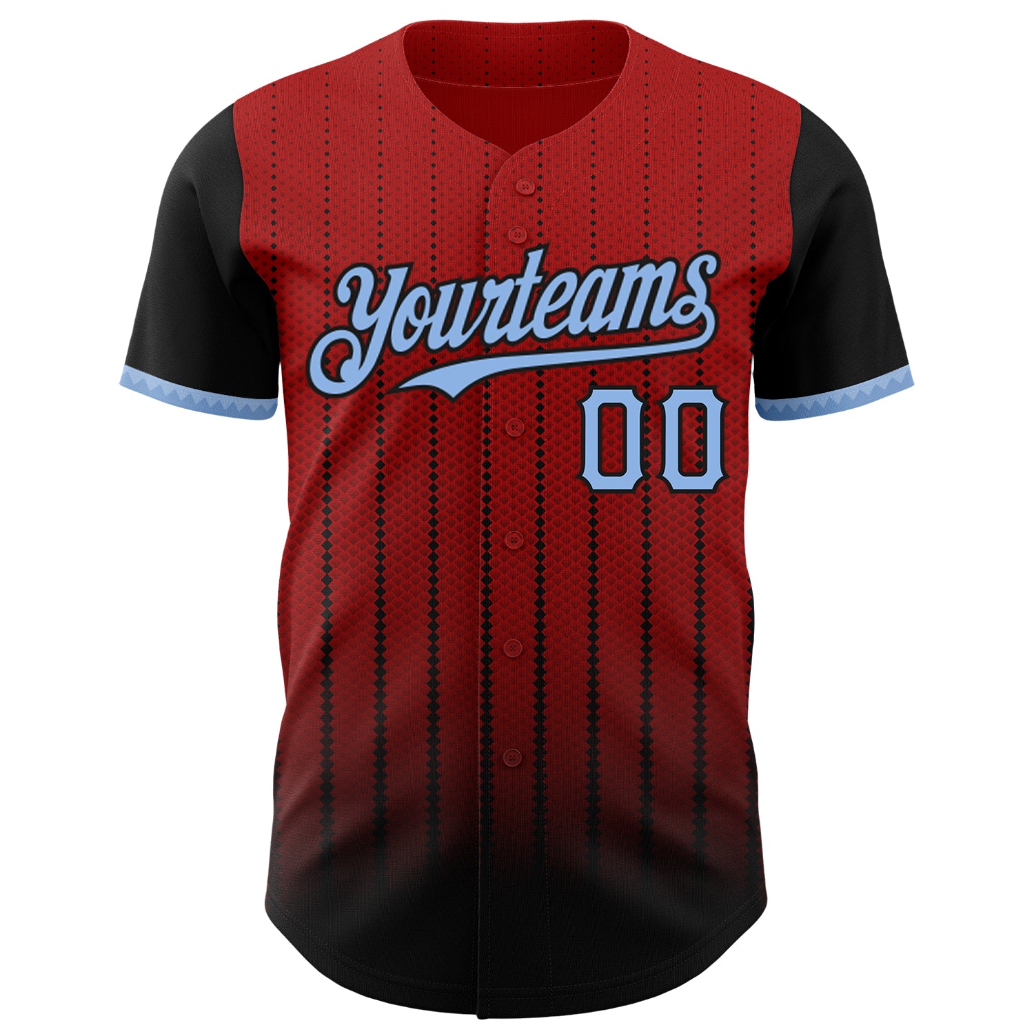 Custom Red Light Blue-Black 3D Pattern Design Gradient Geometric Shape Authentic Baseball Jersey