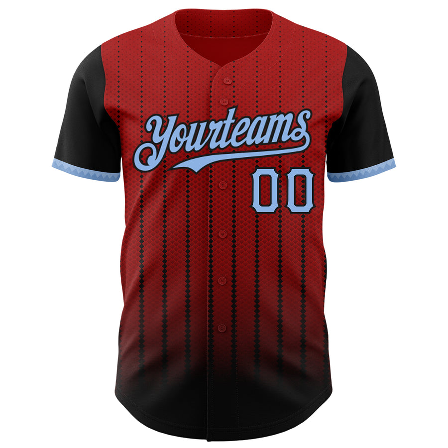 Custom Red Light Blue-Black 3D Pattern Design Gradient Geometric Shape Authentic Baseball Jersey