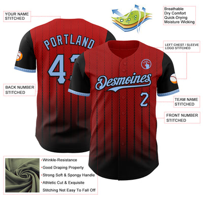 Custom Red Light Blue-Black 3D Pattern Design Gradient Geometric Shape Authentic Baseball Jersey