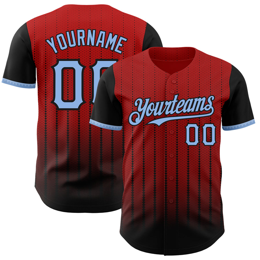 Custom Red Light Blue-Black 3D Pattern Design Gradient Geometric Shape Authentic Baseball Jersey