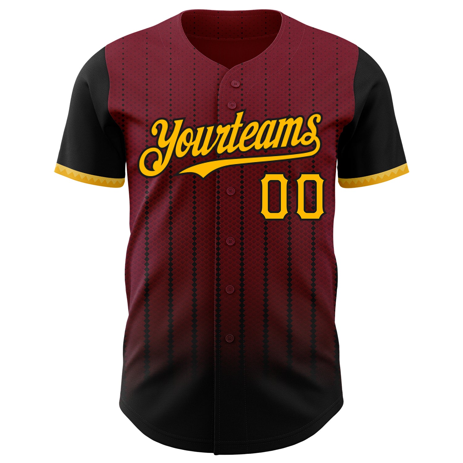 Custom Crimson Gold-Black 3D Pattern Design Gradient Geometric Shape Authentic Baseball Jersey