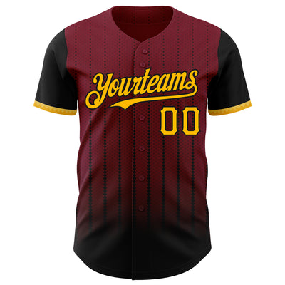 Custom Crimson Gold-Black 3D Pattern Design Gradient Geometric Shape Authentic Baseball Jersey