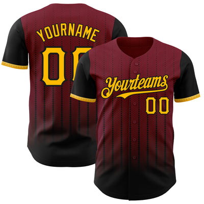 Custom Crimson Gold-Black 3D Pattern Design Gradient Geometric Shape Authentic Baseball Jersey