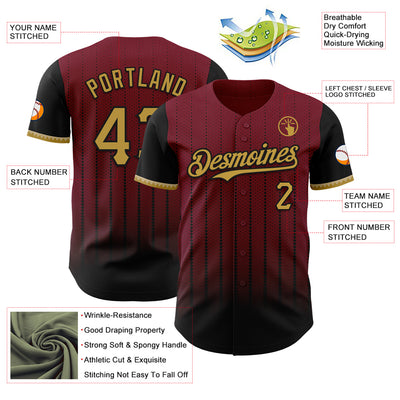 Custom Crimson Old Gold-Black 3D Pattern Design Gradient Geometric Shape Authentic Baseball Jersey
