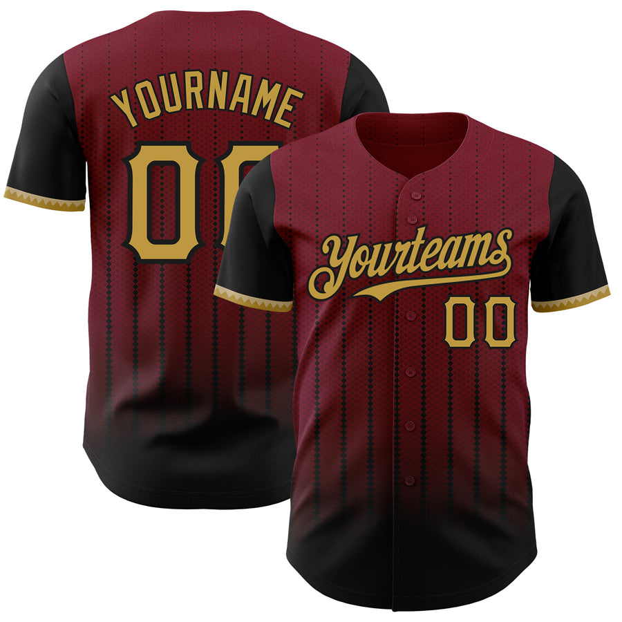 Custom Crimson Old Gold-Black 3D Pattern Design Gradient Geometric Shape Authentic Baseball Jersey