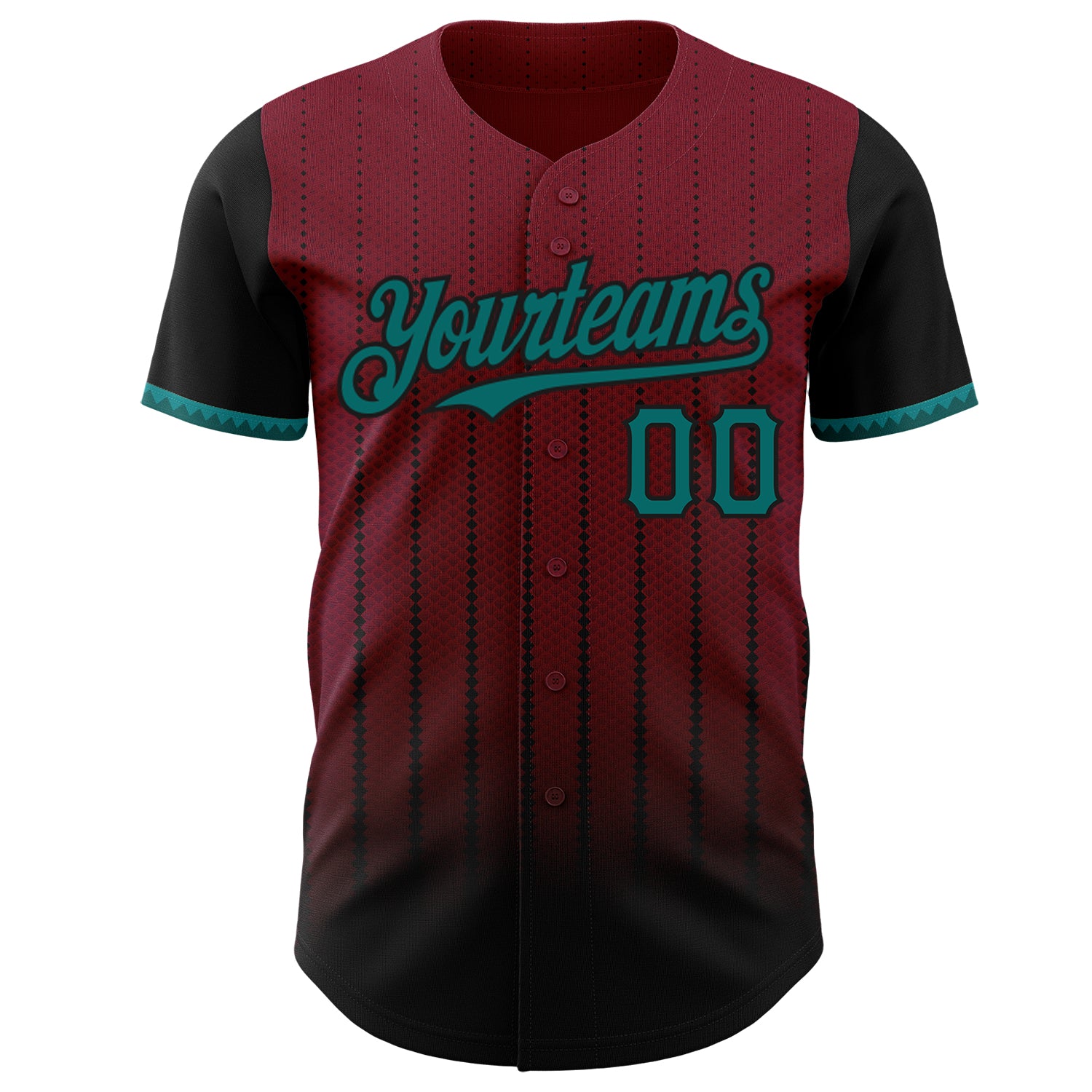 Custom Crimson Teal-Black 3D Pattern Design Gradient Geometric Shape Authentic Baseball Jersey