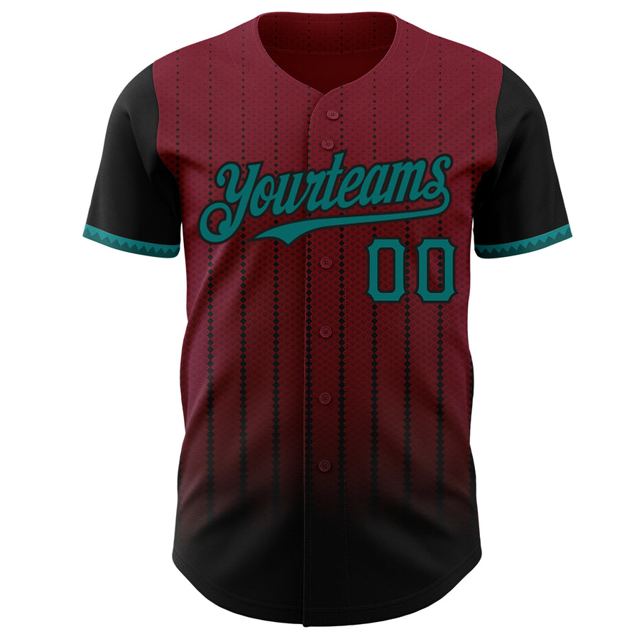 Custom Crimson Teal-Black 3D Pattern Design Gradient Geometric Shape Authentic Baseball Jersey
