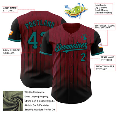 Custom Crimson Teal-Black 3D Pattern Design Gradient Geometric Shape Authentic Baseball Jersey