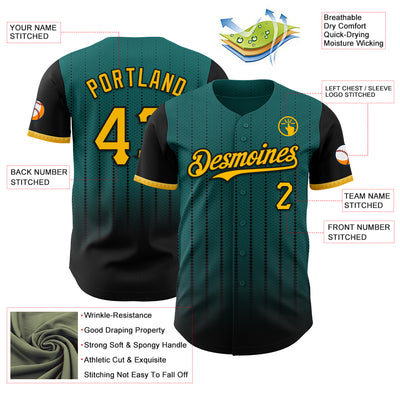 Custom Teal Gold-Black 3D Pattern Design Gradient Geometric Shape Authentic Baseball Jersey