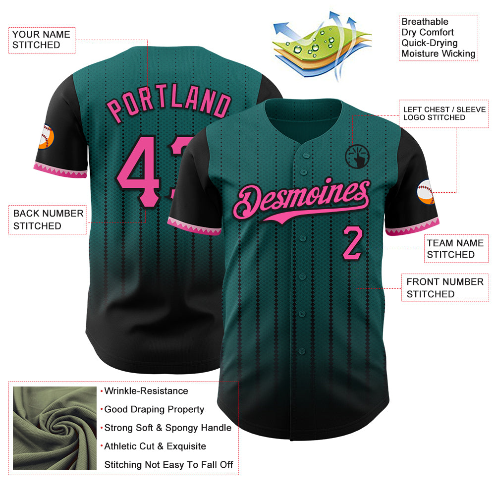 Custom Teal Pink-Black 3D Pattern Design Gradient Geometric Shape Authentic Baseball Jersey