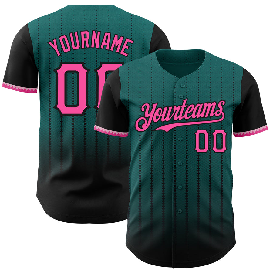 Custom Teal Pink-Black 3D Pattern Design Gradient Geometric Shape Authentic Baseball Jersey