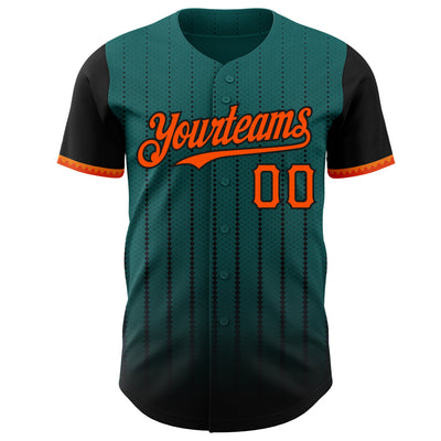 Custom Teal Orange-Black 3D Pattern Design Gradient Geometric Shape Authentic Baseball Jersey