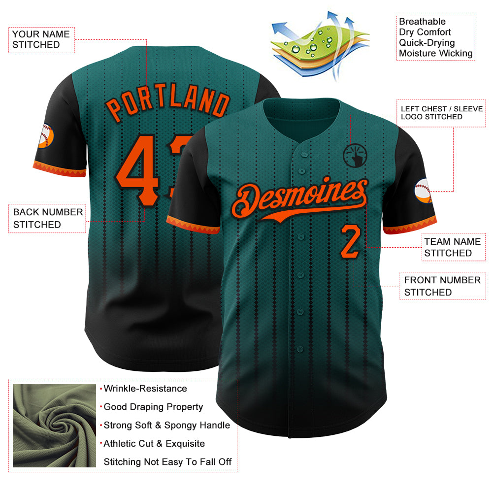 Custom Teal Orange-Black 3D Pattern Design Gradient Geometric Shape Authentic Baseball Jersey