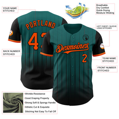 Custom Teal Orange-Black 3D Pattern Design Gradient Geometric Shape Authentic Baseball Jersey