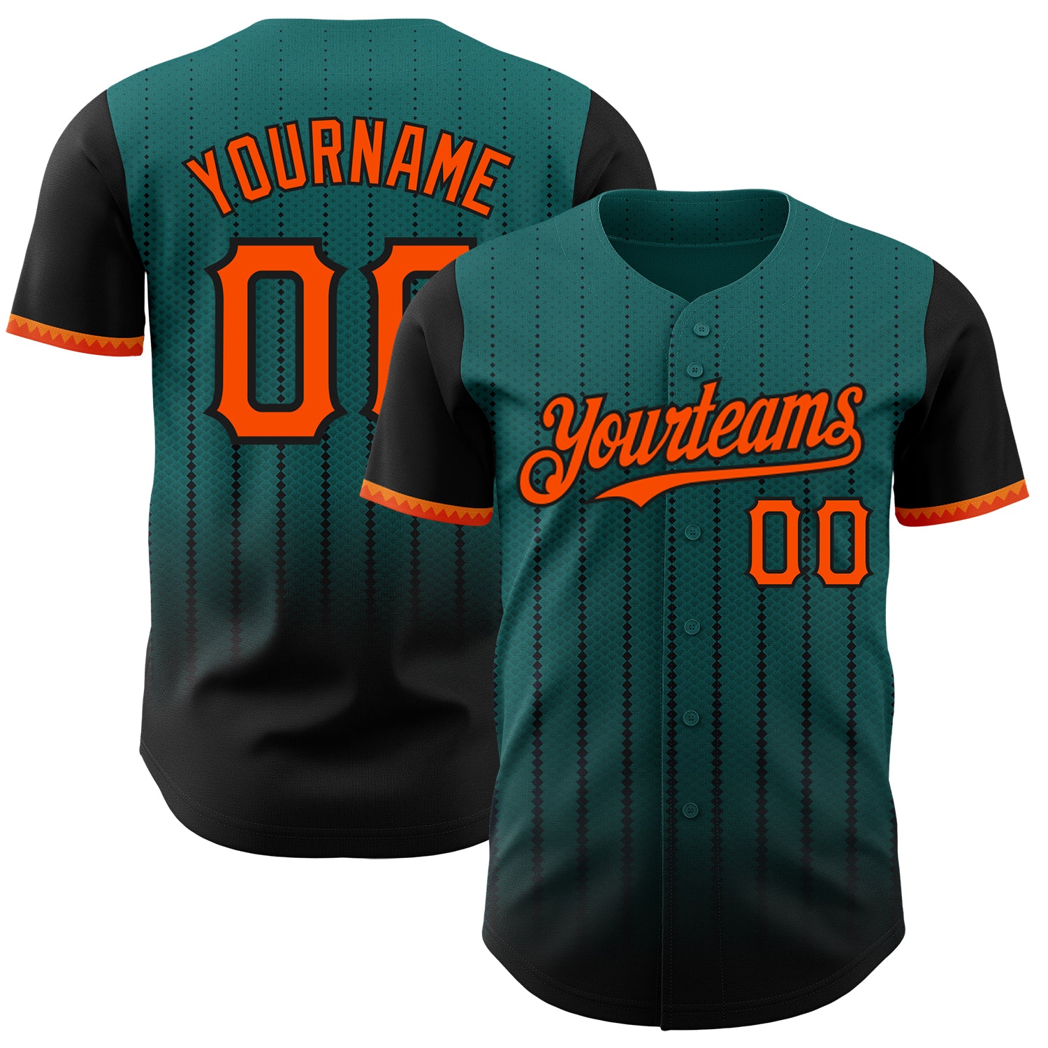 Custom Teal Orange-Black 3D Pattern Design Gradient Geometric Shape Authentic Baseball Jersey