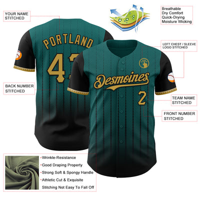 Custom Teal Old Gold-Black 3D Pattern Design Gradient Geometric Shape Authentic Baseball Jersey