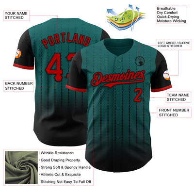 Custom Teal Red-Black 3D Pattern Design Gradient Geometric Shape Authentic Baseball Jersey