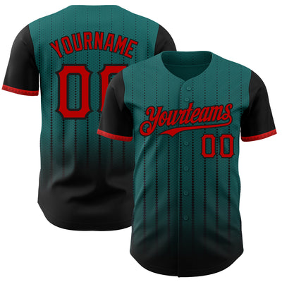 Custom Teal Red-Black 3D Pattern Design Gradient Geometric Shape Authentic Baseball Jersey