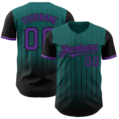 Custom Teal Purple-Black 3D Pattern Design Gradient Geometric Shape Authentic Baseball Jersey