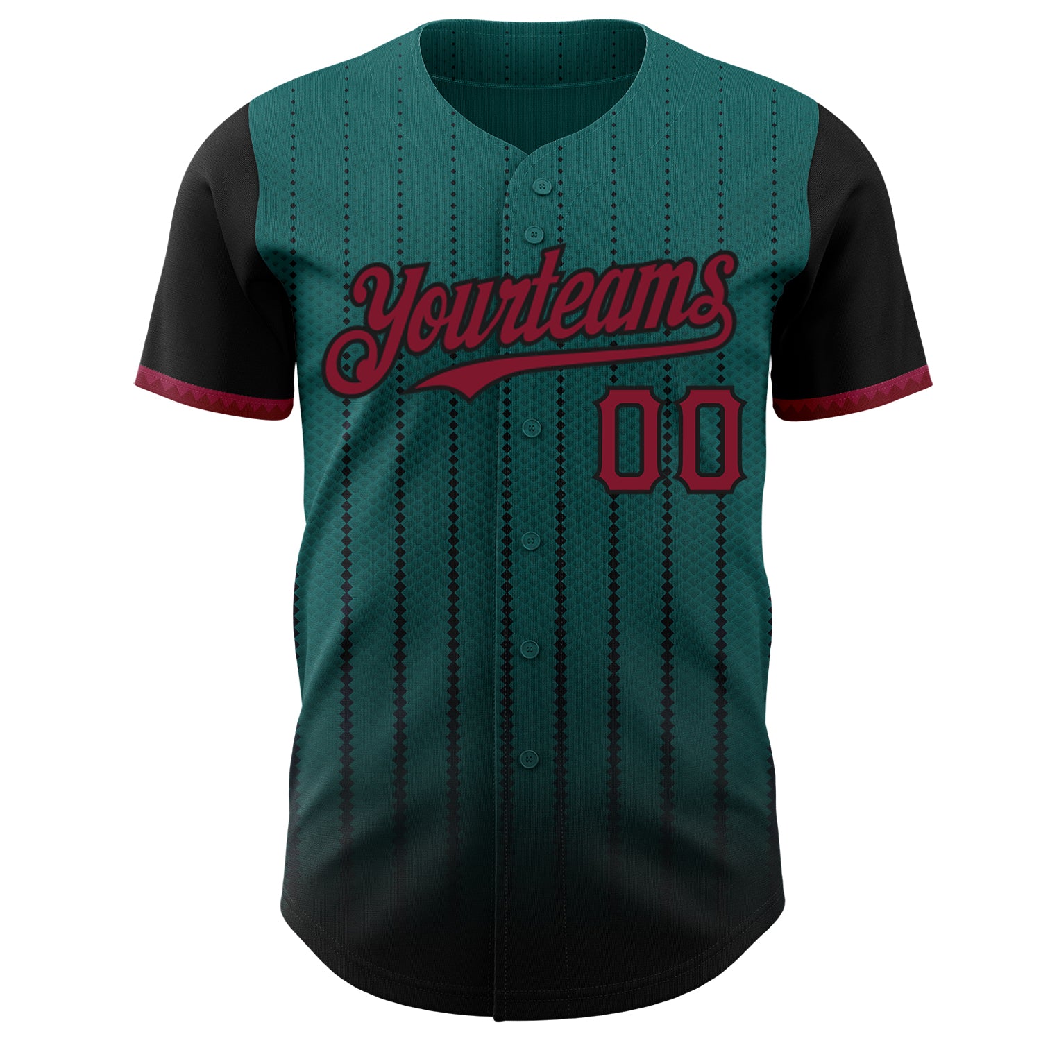 Custom Teal Crimson-Black 3D Pattern Design Gradient Geometric Shape Authentic Baseball Jersey