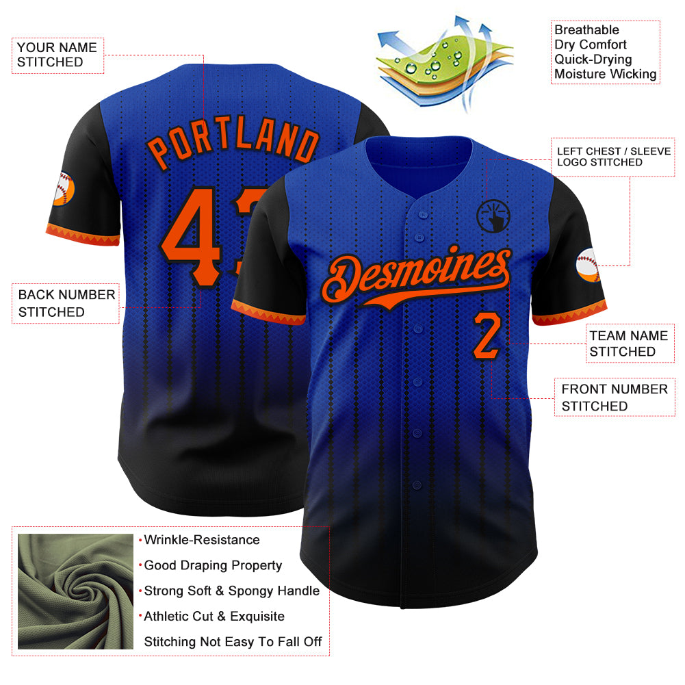 Custom Thunder Blue Orange-Black 3D Pattern Design Gradient Geometric Shape Authentic Baseball Jersey