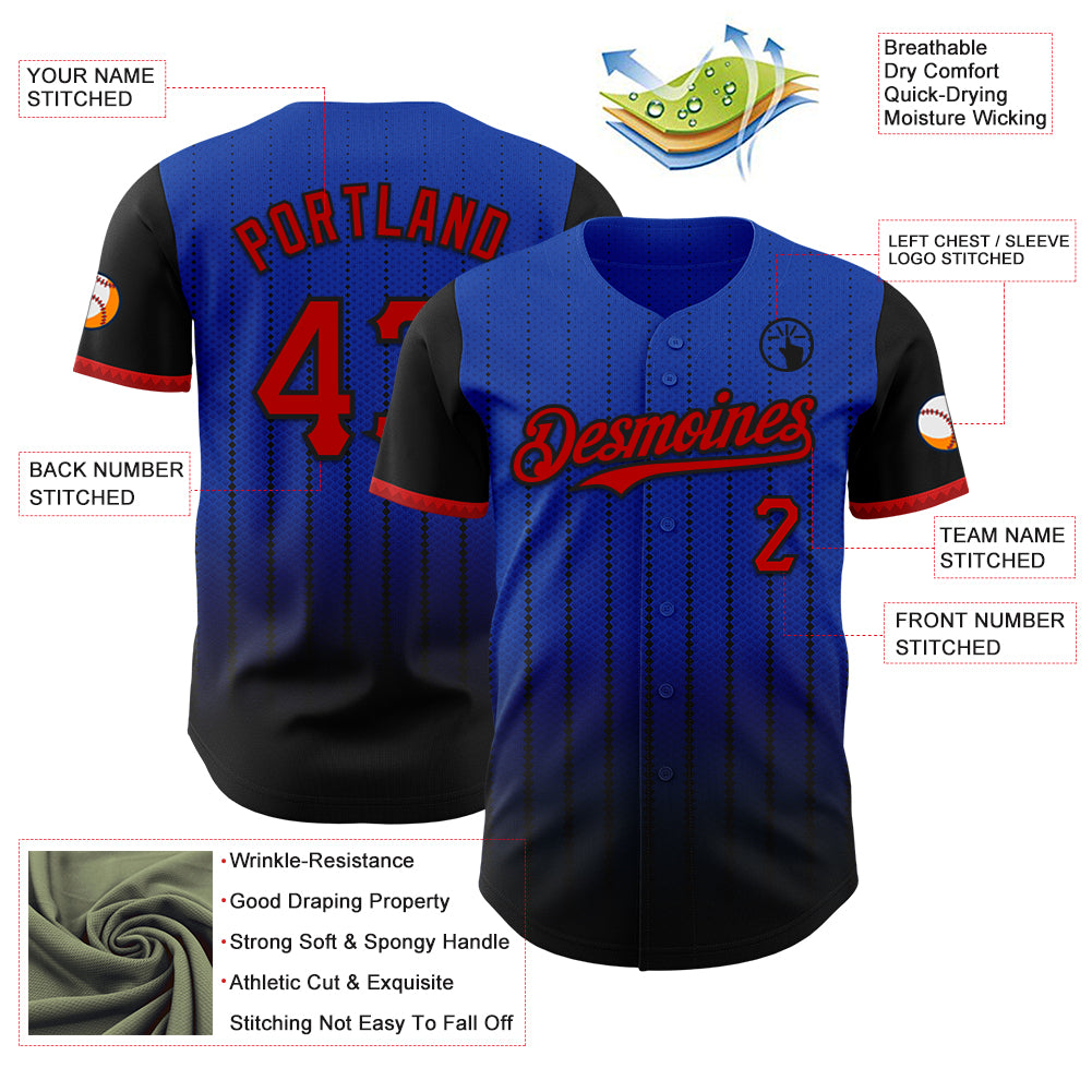 Custom Thunder Blue Red-Black 3D Pattern Design Gradient Geometric Shape Authentic Baseball Jersey