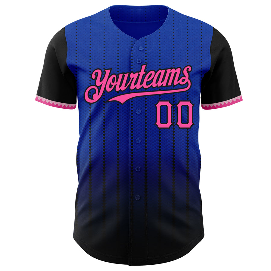 Custom Thunder Blue Pink-Black 3D Pattern Design Gradient Geometric Shape Authentic Baseball Jersey