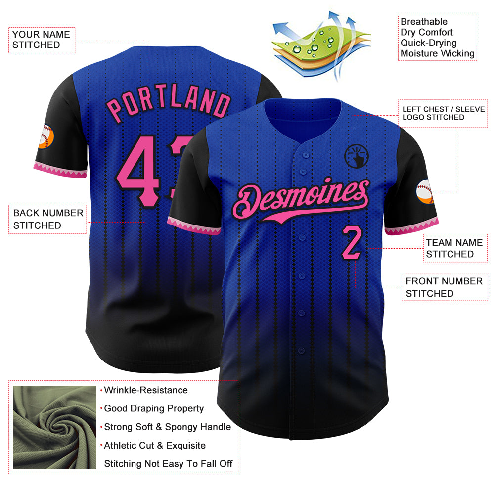 Custom Thunder Blue Pink-Black 3D Pattern Design Gradient Geometric Shape Authentic Baseball Jersey