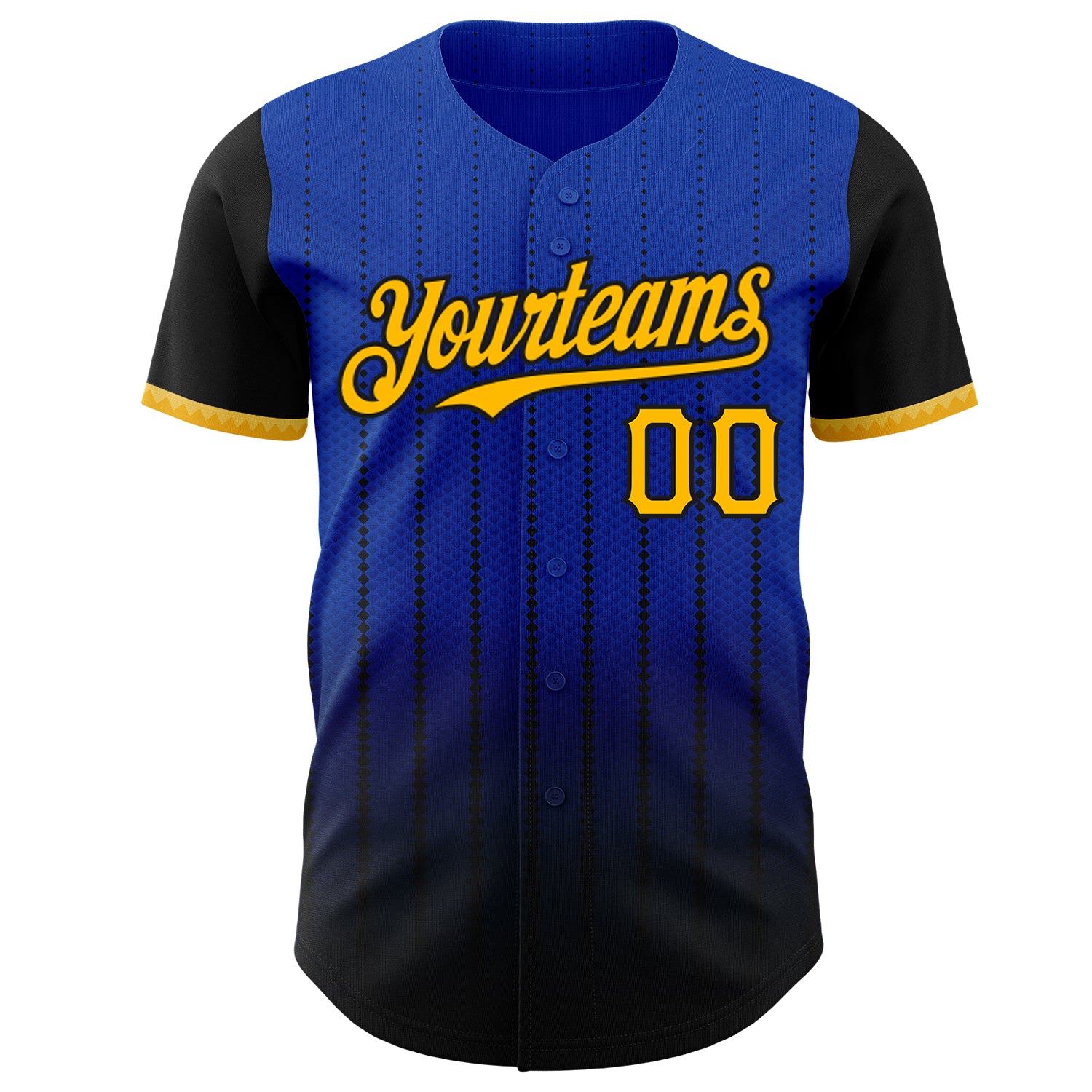 Custom Thunder Blue Gold-Black 3D Pattern Design Gradient Geometric Shape Authentic Baseball Jersey