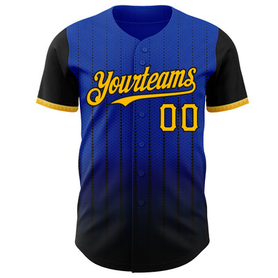 Custom Thunder Blue Gold-Black 3D Pattern Design Gradient Geometric Shape Authentic Baseball Jersey